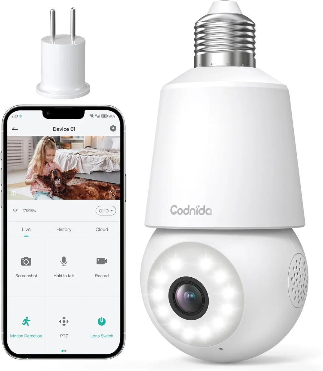CAMERA E27 BULB CAM 2K (3MP) PTZ 340/90? LED 3W IR MIC/SPEAK WIFI