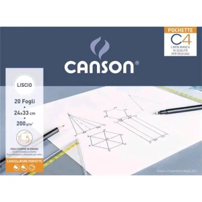 Canson Pochette C4 Album da Disegno CM 24X33 200 g Liscio 20 Fogli Colore Bianco