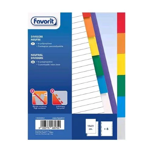 Favorit Intercalare Neutro in PP 160X210 mm 6 Tasti Colori Assortiti
