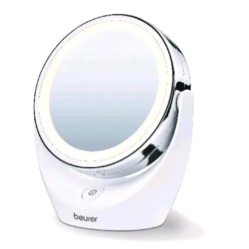 Beurer BS 49 Specchio Cosmetico Illuminato a Batteria Luce LED Bianca 2 Superfici a Specchio Diametro 11 cm Bianco