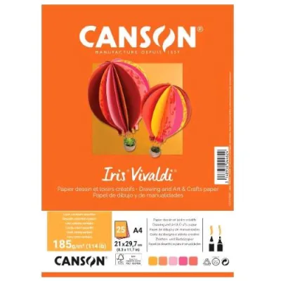 Canson Vivaldi Fuoco Carta Colorata 185 g 210X297 mm Colori Assortiti Conf 25 Fogli