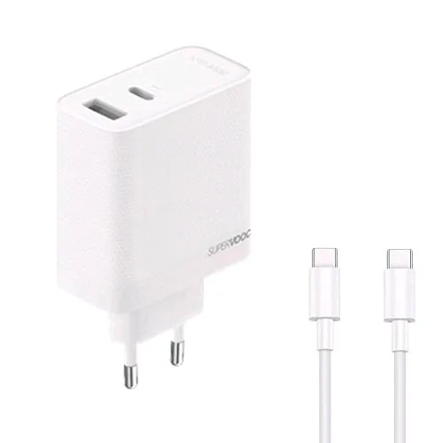 Realme Supervooc Caricabatterie da Rete Gan 80 W 1 x USB-C 1 x USB-A + Cavo USB-C Incluso Nella Confezione Bianco