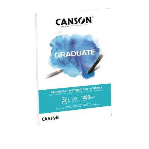 Canson Watercolour Blocco da Disegno 140.8X210 mm A5 250 g 20 Fogli Bianco