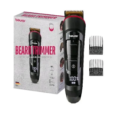 Beurer MN4X Regolabarba Elettrico Ricaricabile Lame in Acciaio Rivestite in Titanio 10 Lunghezze di Taglio Display LED Nero
