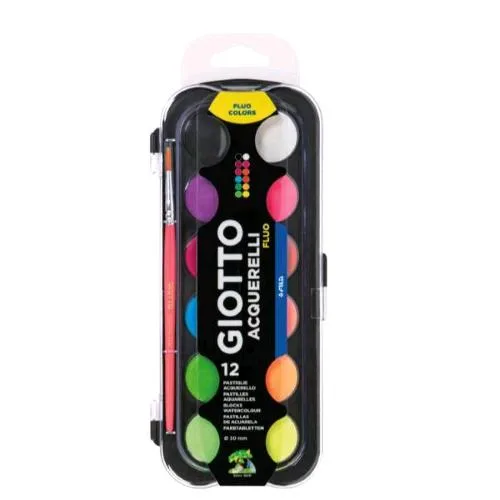 Giotto Acquerelli 12 Pastiglie da 30 mm Colori Assortiti Fluo