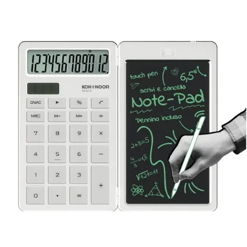 KOH-I-NOOR Note-Pad 12 Digit Calcolatrice con Lavagnetta LCD Integrato Display a 12 Cifre Bianco
