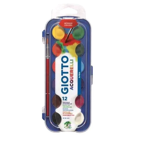 Giotto Acquerelli Pastiglie Tempera Acquarellabili 30 mm Colori Assortiti 12 Pz.