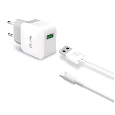 Celly Caricabatterie da Rete 1 x USB 2.4A 12 W + Cavo da USB-A a USB-C Colore Grigio/Bianco