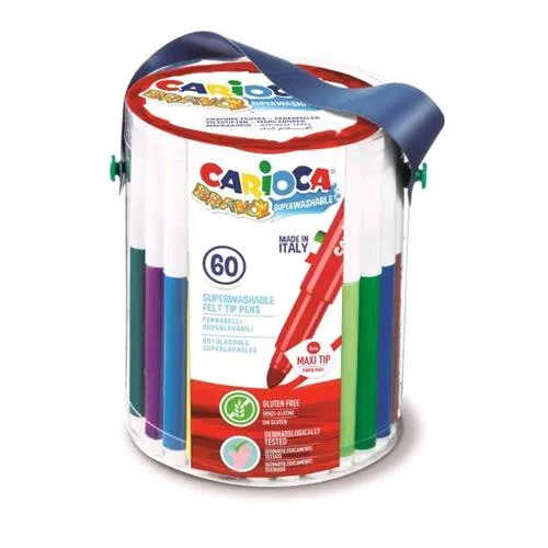 Carioca Bravo Barattolo Pennarelli Lavabili Atossici Punta Maxi Colori Assortiti Conf. 60 Pz.