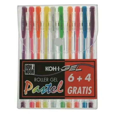 KOH-I-NOOR Pastel Penna Roller a Gel Col. Assortiti Punta Conica 0.80mm Conf 10 Pz.