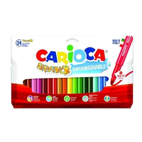 Carioca Bravo Pennarelli Lavabili Atossici Punta Maxi Colori Assortiti Conf. 24 Pz.