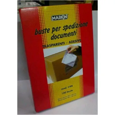 Markin C4N Buste Autoadesive Portadocumenti per Spedizioni Corrieri in Plastica Formato Interno 32.2X22.5 cm Trasparente Conf 100 Pz.