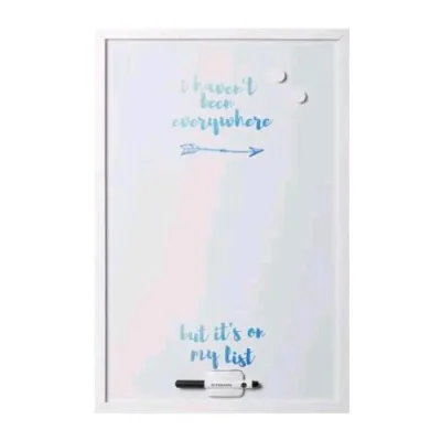 Bi-Office Travel Lovers Lavagna Bianca Magnetica Cancellabile a Secco in Melamina 60X40 cm Cornice in MDF