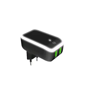 Celly Caricabatterie da Rete 2 x USB Tipo a 2.4 A con Luce LED Integrata Nero