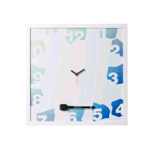 Bi-Office Travel Lovers Lavagna Magnetetica Cancellabile a Secco con Orologio 40X40 cm in Melamina Bianco