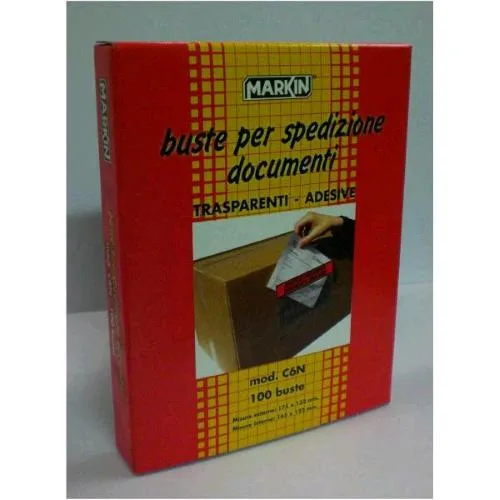 Markin C6N Buste Autoadesive Portadocumenti per Spedizioni Corrieri in Plastica Formato Interno 16.5X12.2 cm Trasparente Conf 100 Pz.