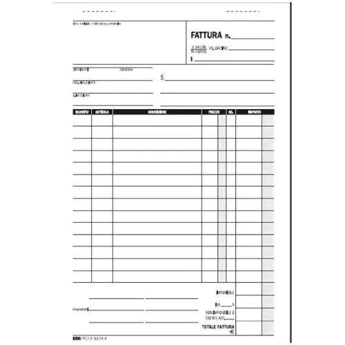 Edipro Blocco Fattura Ad 1 Aliquota Autocopiante 2 Fogli 150X230MM 100 Fogli Conf 10 Pz.
