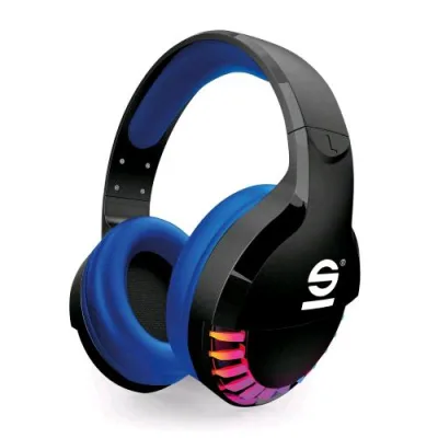 Celly Sparco Wlheadphone Cuffie Gaming Wireless Speed con Microfono Incorporato Archetto Regolabile Luci LED Rainbow Black Blu