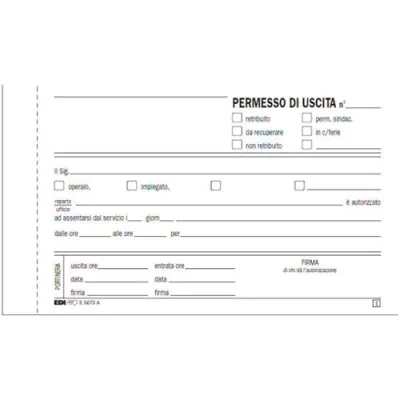 Edipro Blocco Permesso Uscita Autocopiante 2 Fogli 99X170MM 100 Folgi Conf 10 Pz.