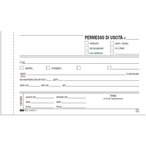Edipro Blocco Permesso Uscita Autocopiante 2 Fogli 99X170MM 100 Folgi Conf 10 Pz.