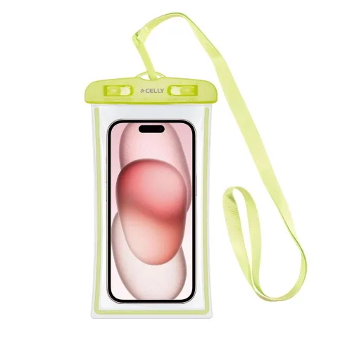 Celly Splashbag 24 Custodia Waterproof IPX8 per Smartphone fino a 6.7" Proetegge il Telefono da Acqua Sabbia e Graffi Trasparente Green