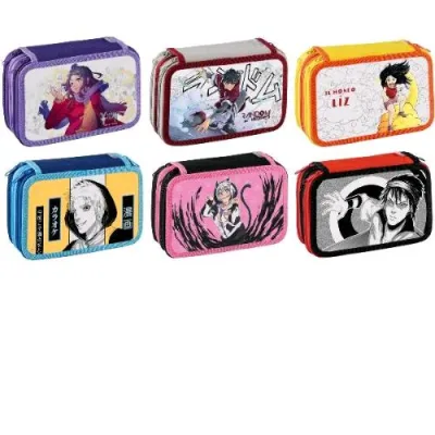 Favorit Manga Astuccio 3 Scomparti in Poliuretano con Riempimento Fila Colori Assortiti