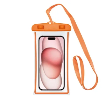 Celly Splashbag 24 Custodia Waterproof IPX8 per Smartphone fino a 6.7" Proetegge il Telefono da Acqua Sabbia e Graffi Trasparente Orange