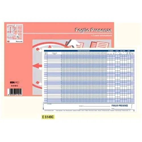 Edipro Blocco Presenze Mensili Autocopiante 2 Fogli 300X210MM 100 Fogli Conf 10 Pz.
