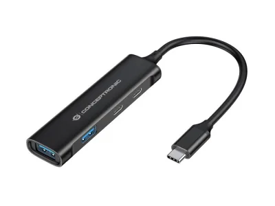 Conceptronic Hub 4-Porte USB 3.0 - 2X USB-C + 2X USB-A in Alluminio Nero