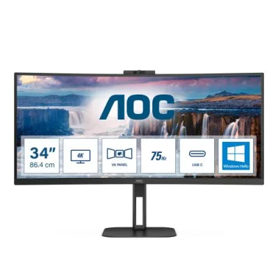AOC CU34V5C/BK 34" LED Wide Quad HD Curvo 3440 x 1440 21:9 300 CD/MQ 1MS Contrasto 3.000:1 100Hz Freesync Altoparlanti Hub USB Integrato 65W-1 x HDMI 1 x Displayport Nero
