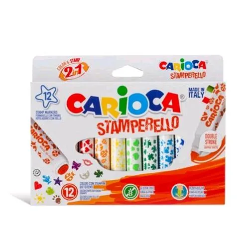 Carioca Stamperello Pennarelli Lavabili Atossici Doppia Punta Conica/Stampino Colori Assortiti Conf. 12 Pz.