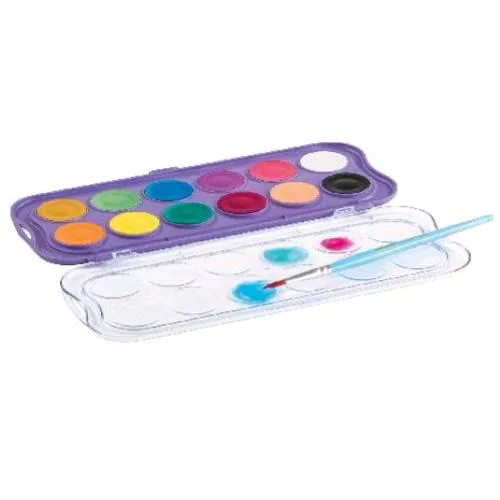 Giotto Candy Acquerelli Astuccio con 12 Pastiglie Diametro 30 mm e Pennello Colori Assortiti