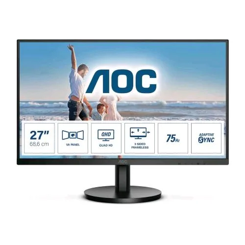 AOC Q27B3MA 27" LED Quad HD 75Hz 4MS Adaptive Sync Wide Frameless HDMI Displayport Altoparlanti Incorporati Nero