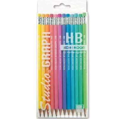 KOH-I-NOOR Studio Graph Matite in Grafite HB con Gommino Colori Assortiti Conf 12 Pz.