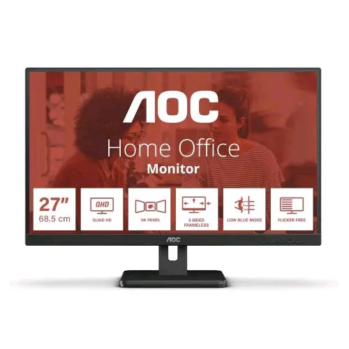 AOC Q27E3UAM 27" LED IPS Quad HD 16:9 75Hz 4MS Adaptivesync Low Blue Hub USB HDMI Displayport Altoparlanti Incorporati Nero