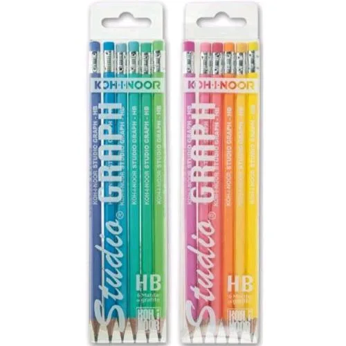 KOH-I-NOOR Studio Graph Matite in Grafite HB con Gommino Fusto Colori Assortiti Conf 6 Pz.