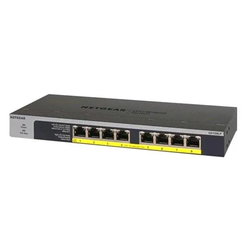 Netgear GS108LP Switch 8 Porte Non Gestito Gigabit Ethernet (10/100/1000) Nero, Grigio 1U Supporto Power Over Ethernet (POE)