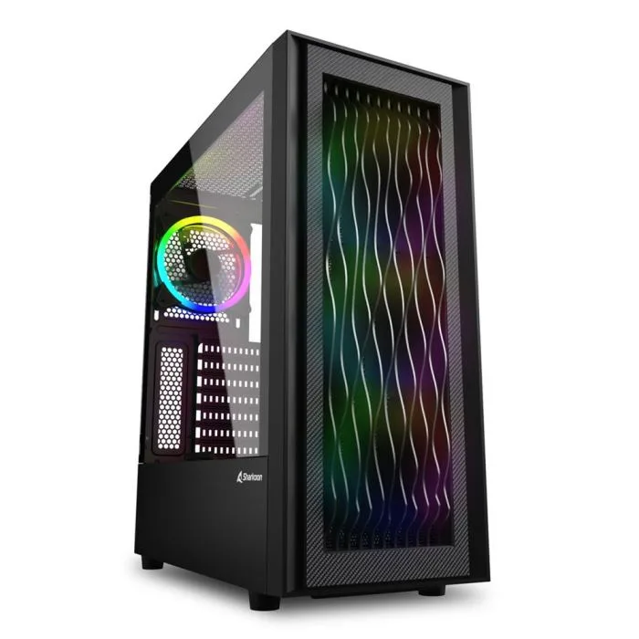 Sharkoon RGB Wave Casegaming ATX Micro ATX Mini-ATX Pannello Laterale in Vetro Temperato 2XUSB-A 3.0 1XUSB-C 4XVENTOLE RGB PWM 120mm Black