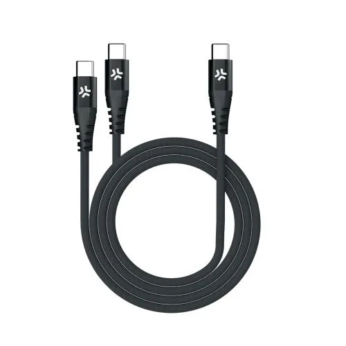 Celly Cavo 2 in 1 da 1 x USB-C a 2 x USB-C Power Delivery Supporta fino a 100 e 1.3 m Nero