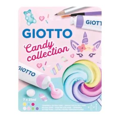 Giotto Candy Tempera in Tubi da 21 ml con Mini Pennello e Mini Matita Colori Asortiti Conf 6 Pz.