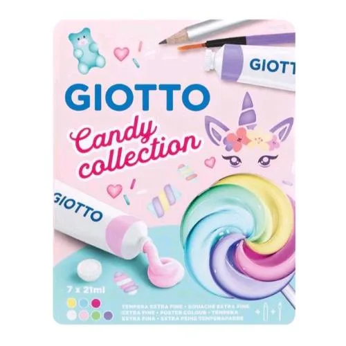 Giotto Candy Tempera in Tubi da 21 ml con Mini Pennello e Mini Matita Colori Asortiti Conf 6 Pz.