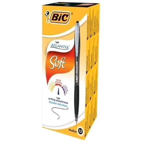 BIC Atlantis Soft Penna a Sfera Inchiostro Nero Punta Ad Ago Conf 12 Pz.