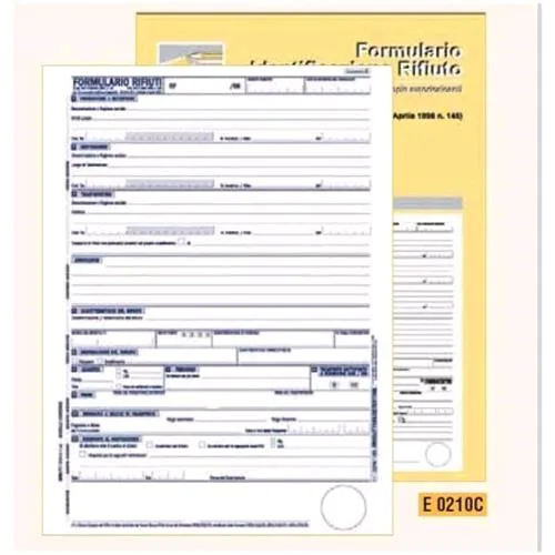 Edipro Formulario Rifiuti Autocopiante 10 Fogli 210X397 mm 100 Fogli Conf 10 Pz.
