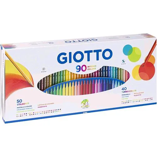 Giotto Confezione 50 Pastelli Stilnovo + 40 Pennarelli Turbo Color Colori Assortiti Conf 90 Pz.