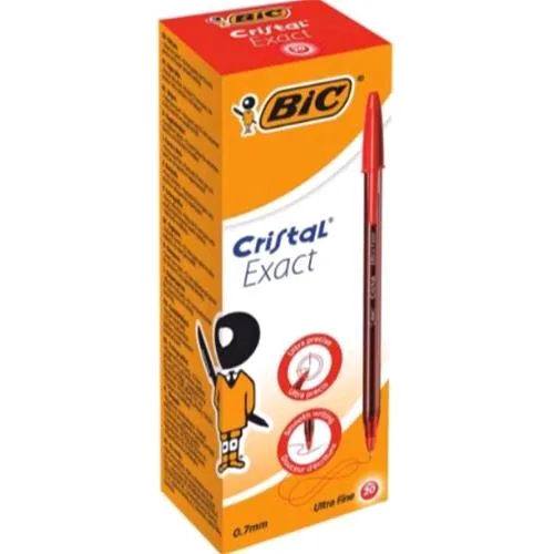 BIC Cristal Exact Penna a Sfera Punta Ad Ago Tratto 0.28 mm Rosso Conf 20 Pz.