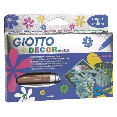 Giotto Decor Metal Pennarello Permanente per Metallo Colori Assortiti Conf 5 Pz.