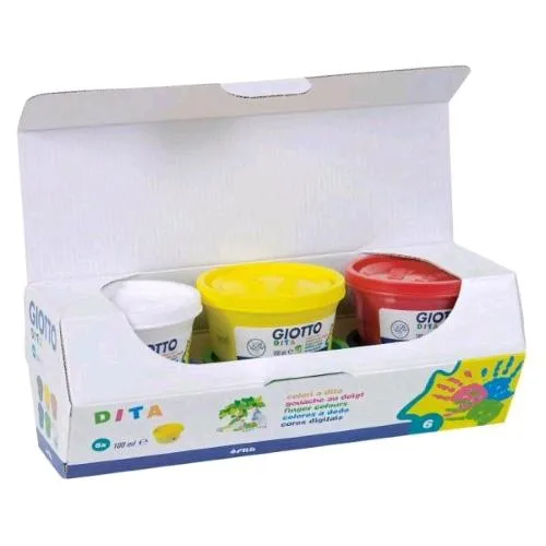 Giotto Dita Tempera da Applicare con le Dita in Vasetti da 100 ml Colori Assortiti Conf 6 Pz.