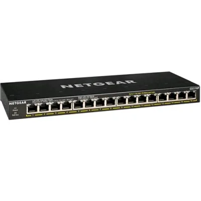 Netgear GS316P Switch 16 Porte Non Gestito Gigabit Ethernet (10/100/1000) Nero Supporto Power Over Ethernet (POE)