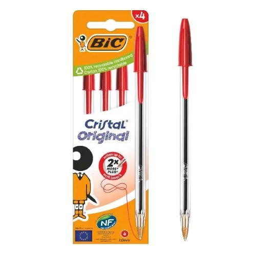 BIC Cristal Original Penna a Sfera Tratto 0.32 mm Inchiostro Rosso Conf 4 Pz.