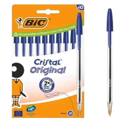 BIC Cristal Original Penna a Sfera Tratto 1 mm Inchiostro Blu Conf 10 Pz.